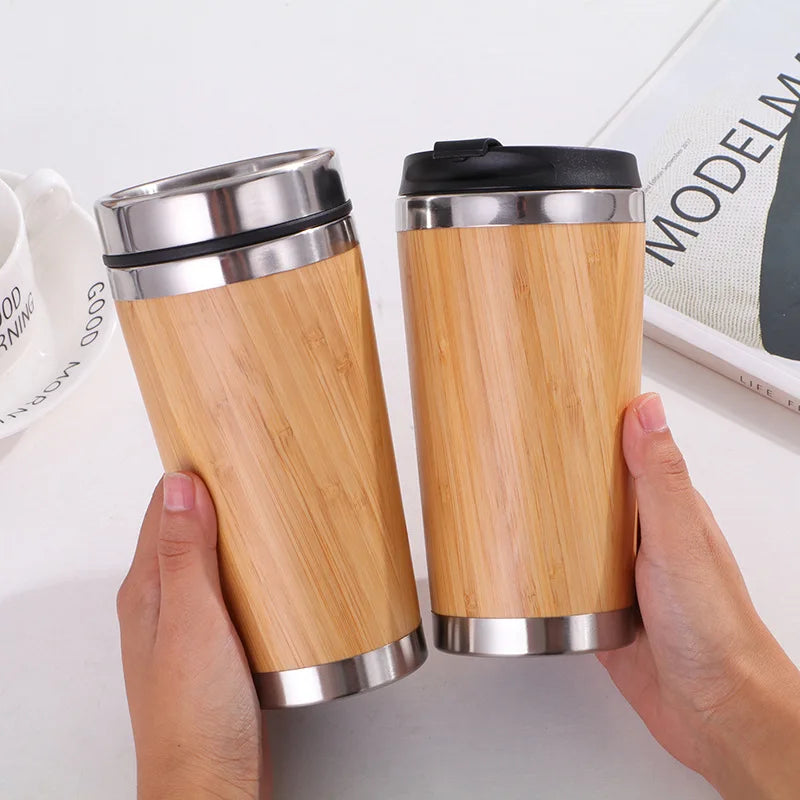 Mug isotherme en inox et bambou CG 450 ML Personnalisé